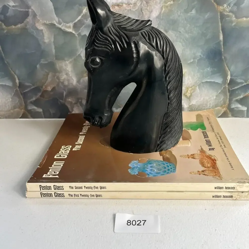 Vintage Hand Carved Black Stone Horse Head Statue Sculpture 8.25